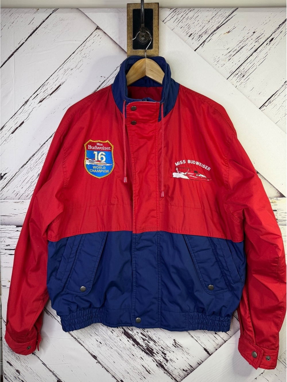 VTG 90’s Norman Todd Classic Miss Budweiser World Champion Bomber Jacket Adult M
